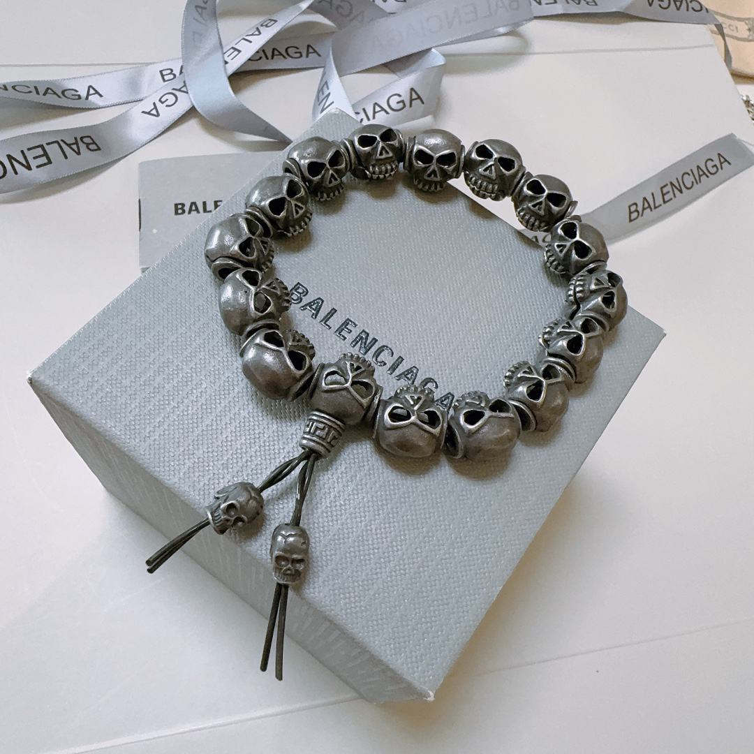 Balenciaga Thai Silver Skull Bracelet