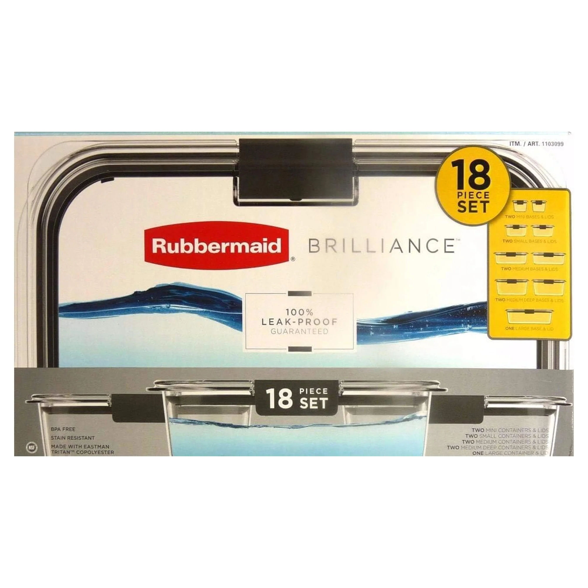 Rubbermaid Brilliance Leak-Proof Microwavable Food Storage Container Set, 18-Piece