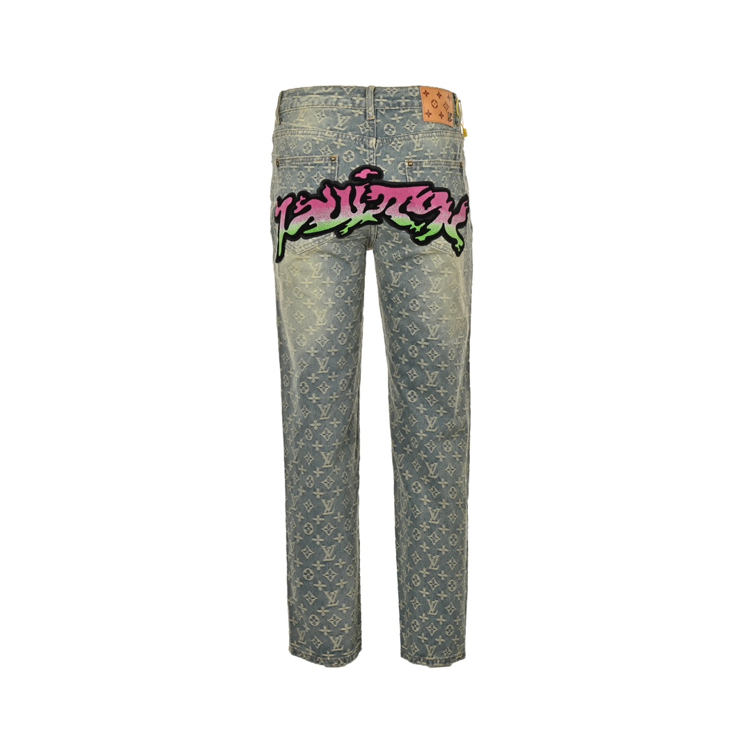 Louis Vuitton Gradient Flocked Lettering Jeans