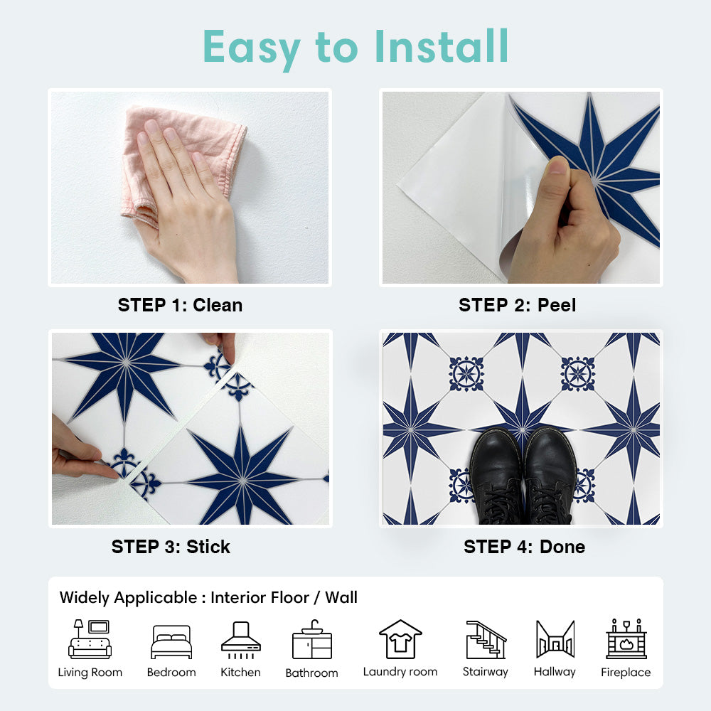 Blue Star Peel and Stick Vinyl Floor Tile Sticker