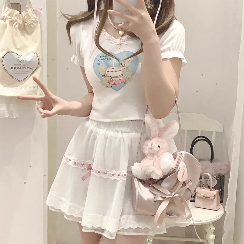 Sweet Love Lace Trim Bow Skort