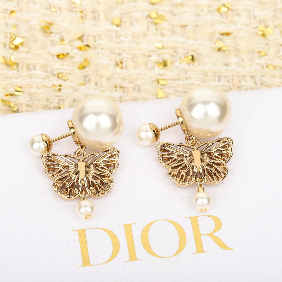 Dior Pearl Hollow Butterfly Earrings