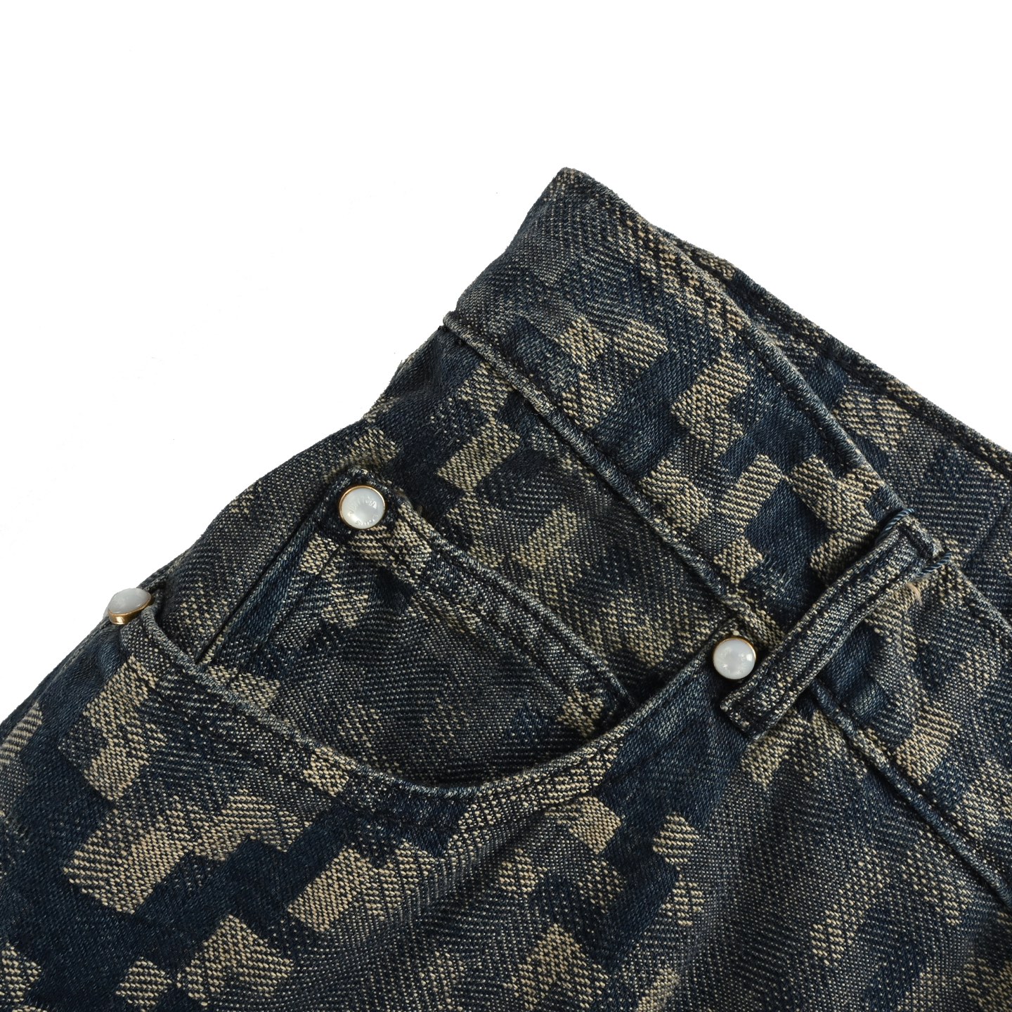 Louis Vuitton 25ss snake-print mosaic denim shorts