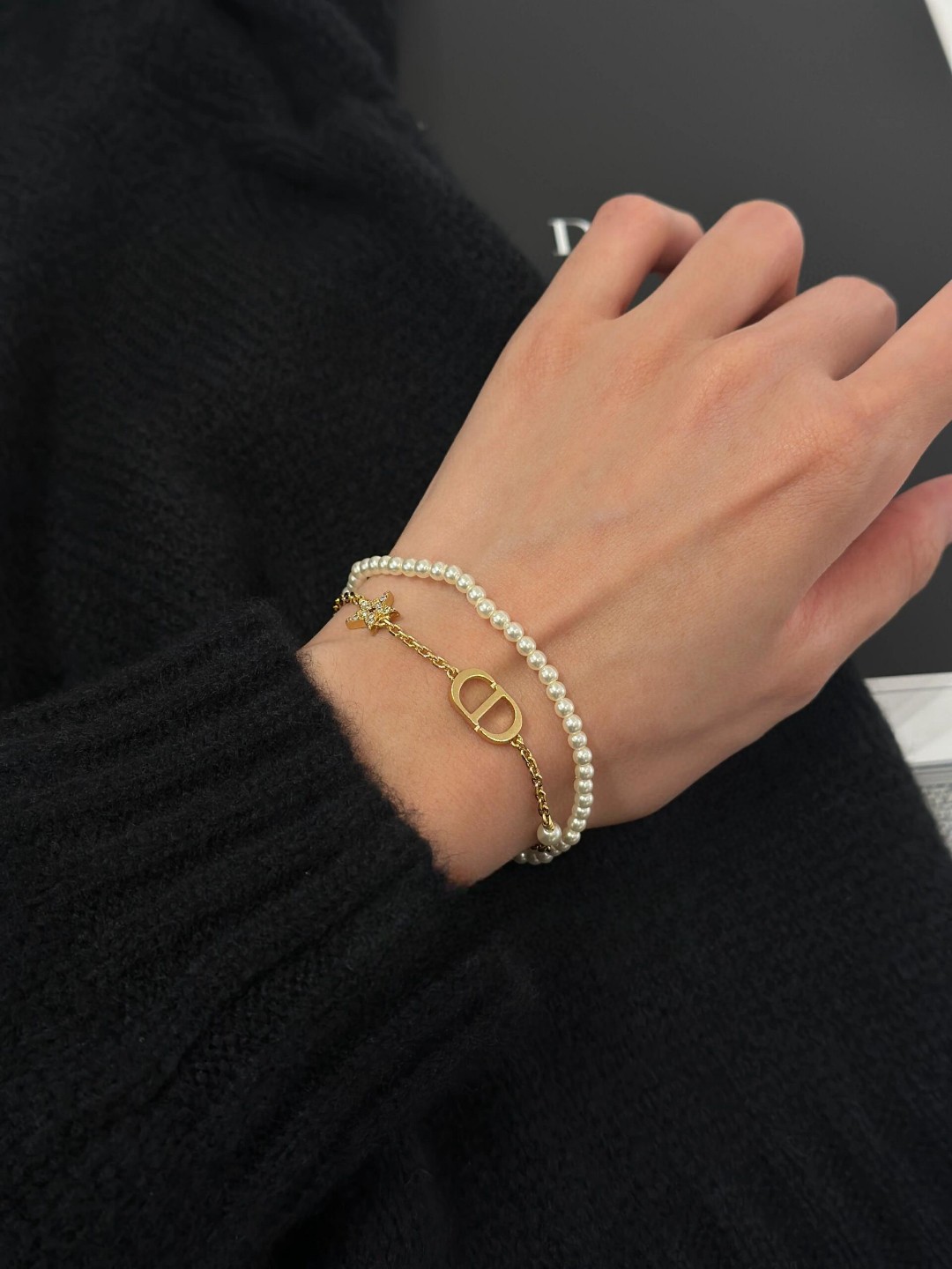 Dior Pentagram Double Pearl Chain Bracelet