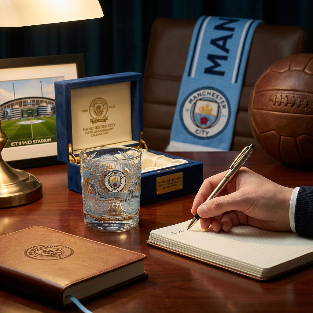 Manchester City 145th Anniversary Commemorative Whiskey Glass