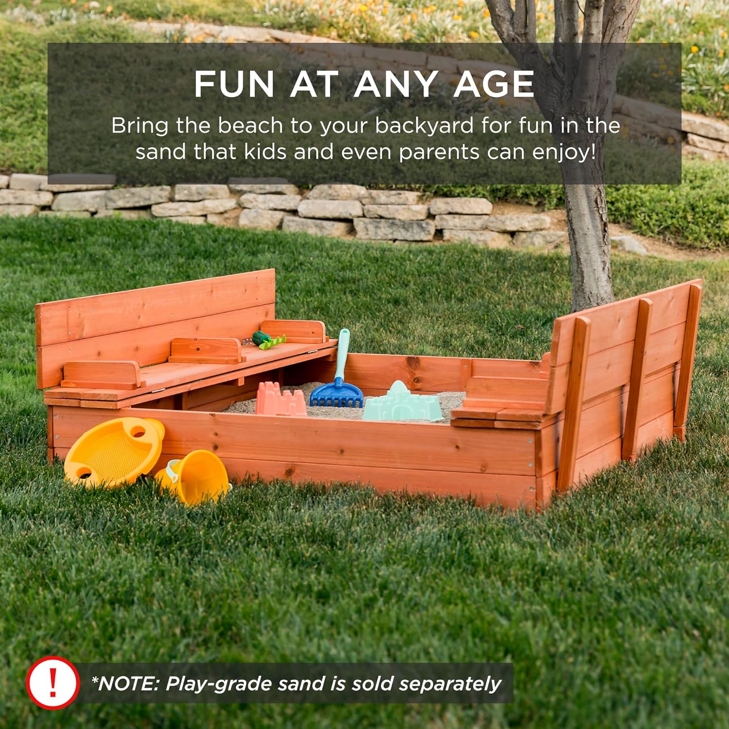 Best Choice Products 47x47in Kids Large Wooden Sandbox for Backyard