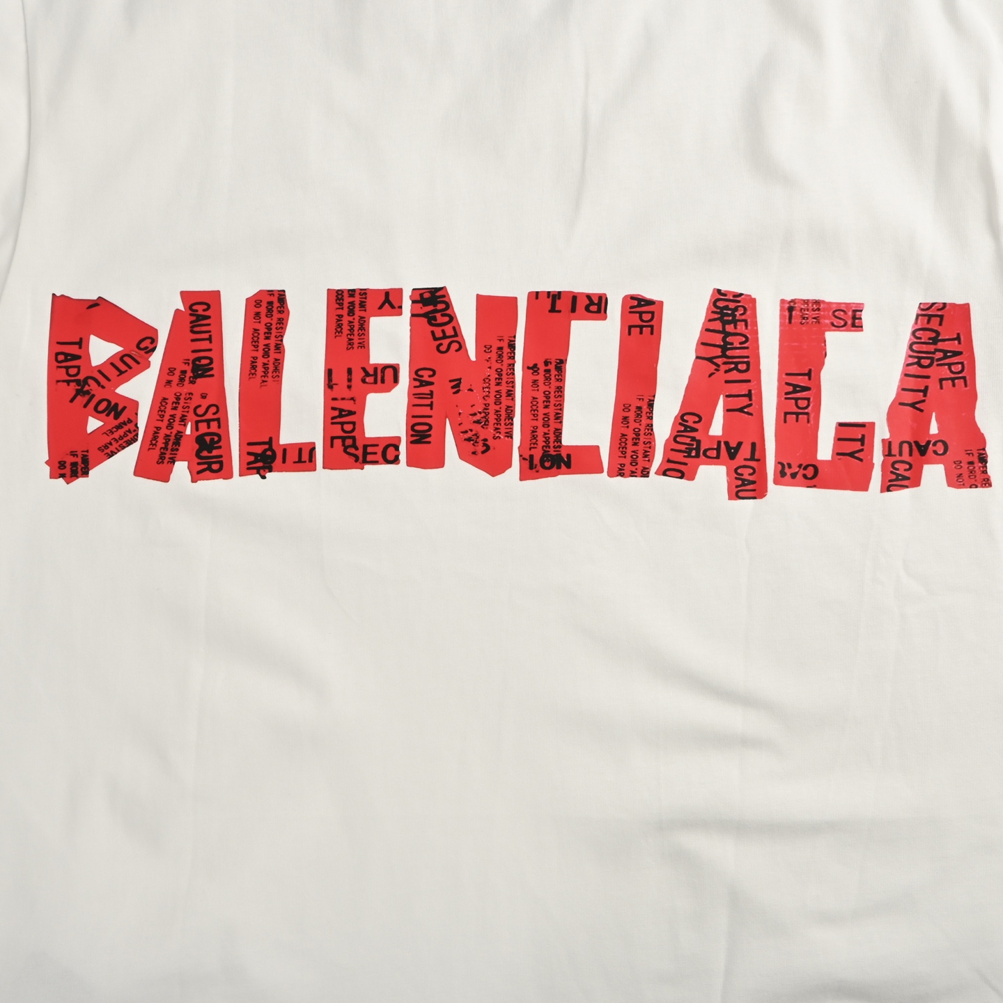 Balenciaga 25ss red tape print short sleeve