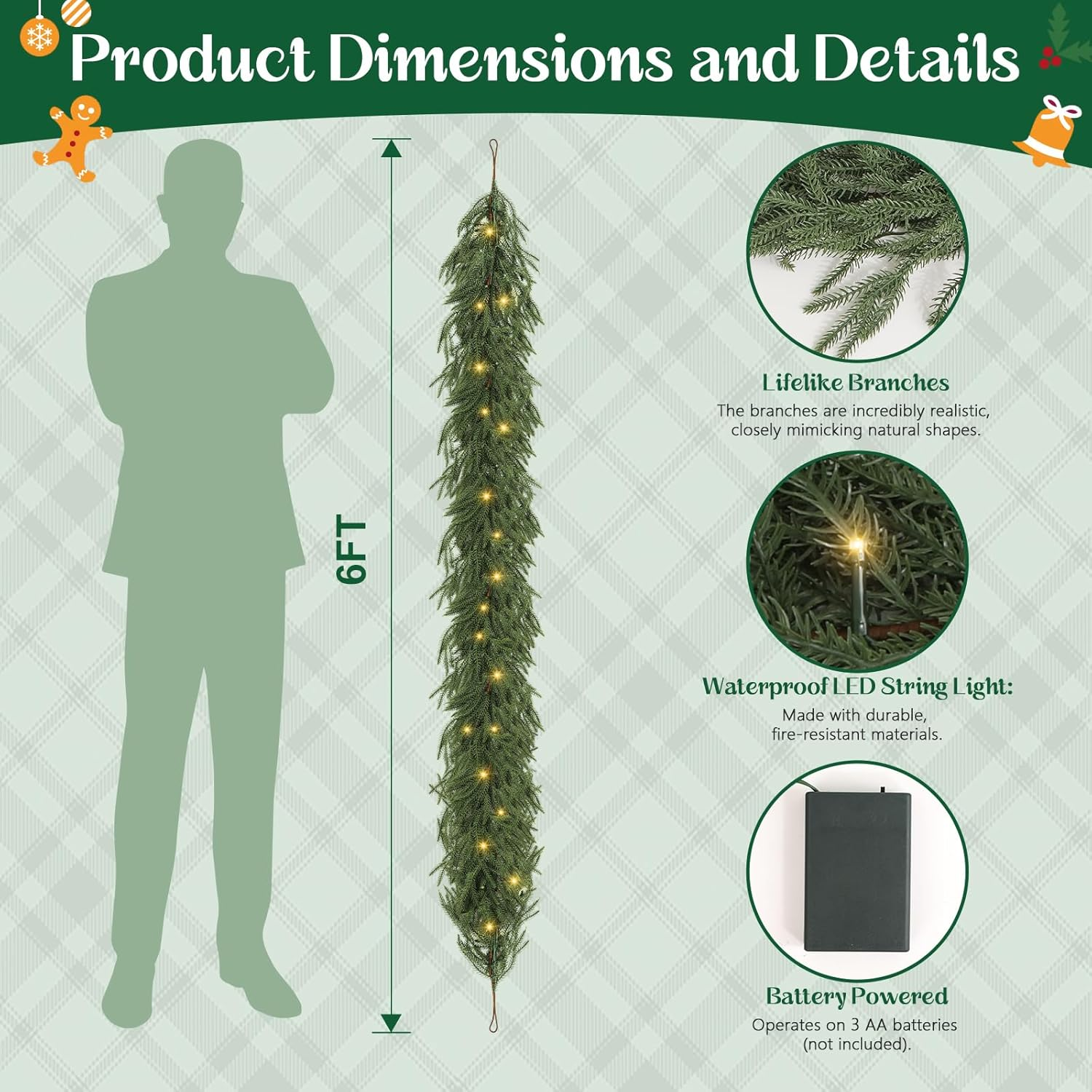 🎅Christmas Pre Sale🎄Pre-Lit 6 Ft Artificial Norfolk Pine Garlands