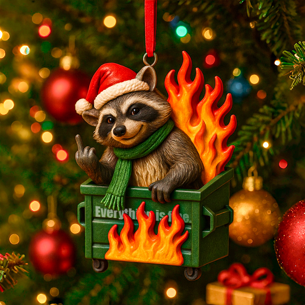 Coolest  Dumpster Fire Raccoon Ornament