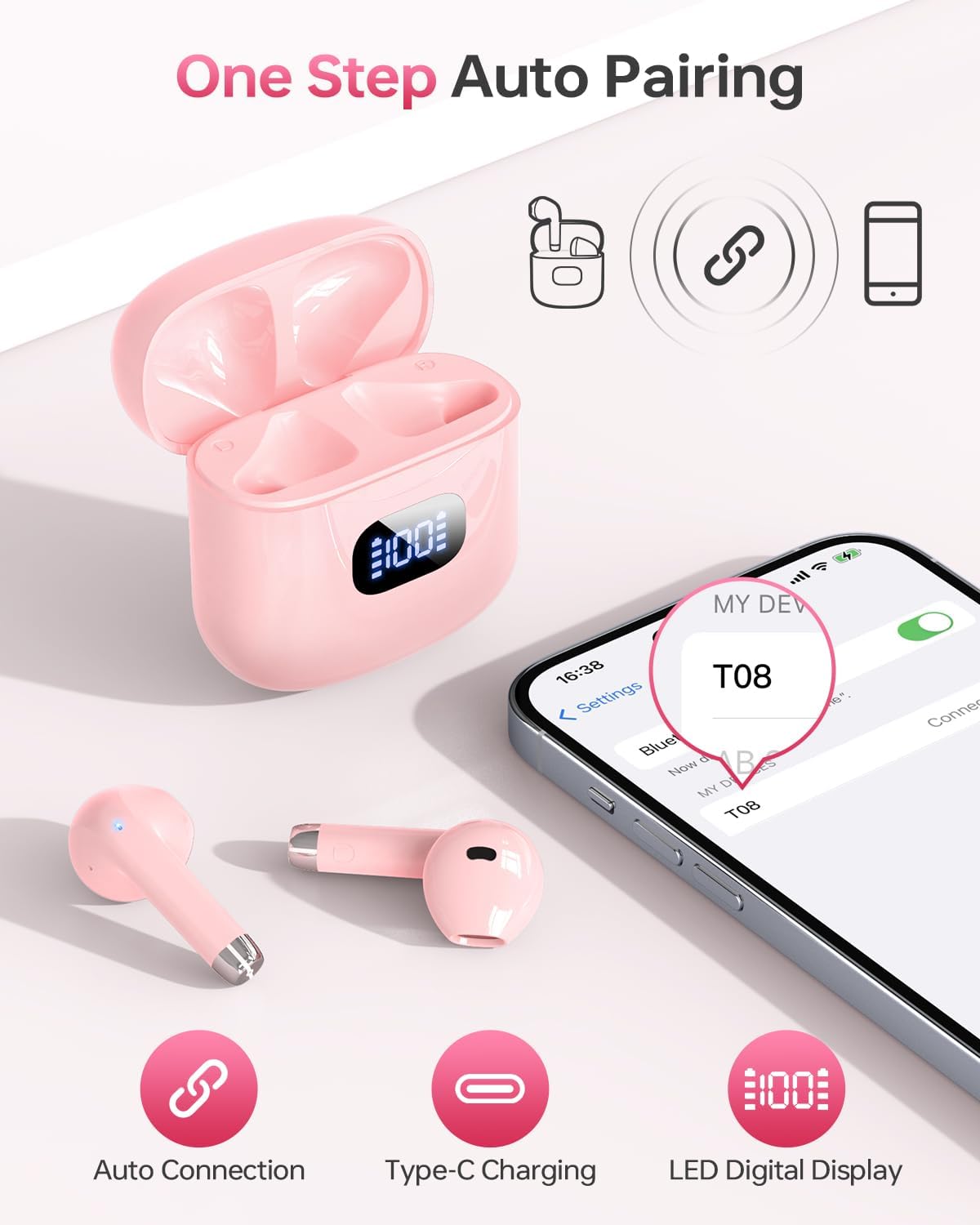 Wireless Earbuds, Bluetooth 5.3 Headphones 40Hrs Playtime with Charging Case, IPX5 Waterproof Stereo in-Ear Earphones with Microphone for iOS Android Cell Phone Sports Workout, Black