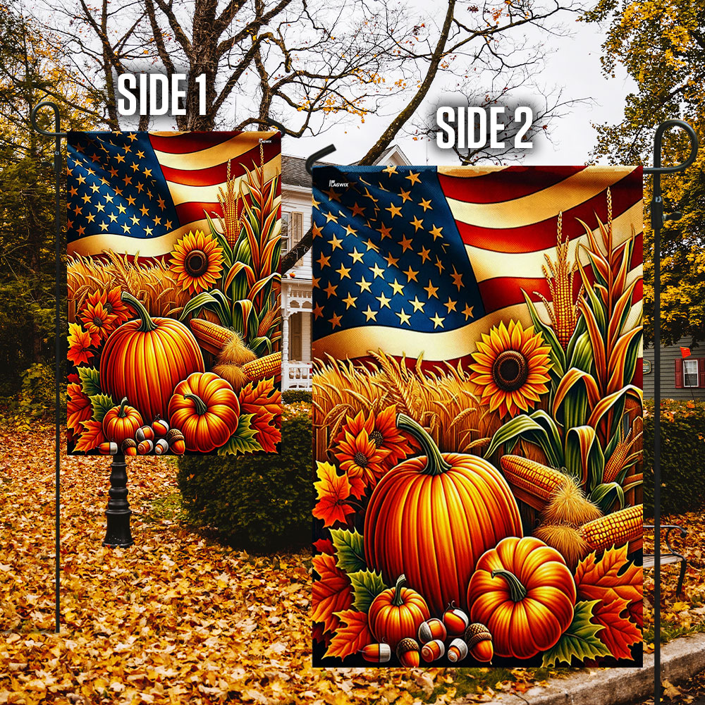 Fall Thanksgiving Pumpkins Harvest American Flag MLN4033F