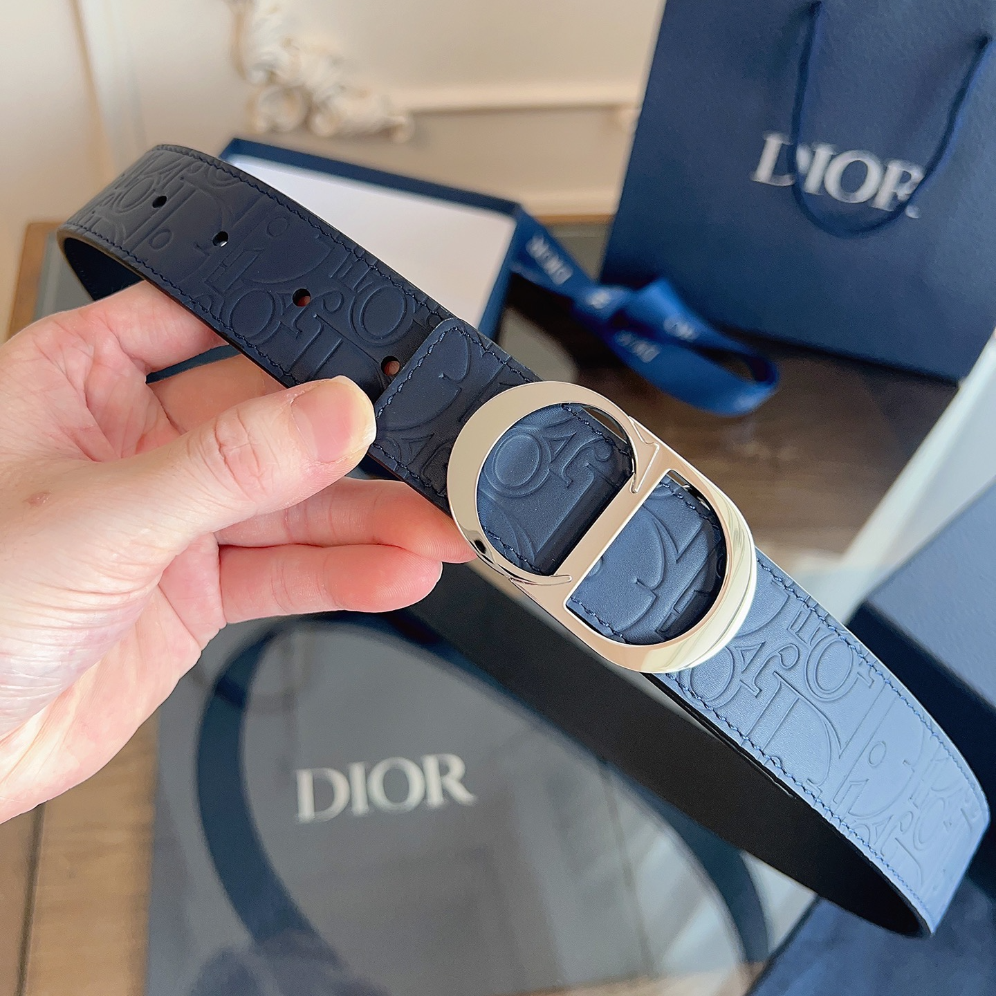 Dior embossed leather belt 3.5CM wide
