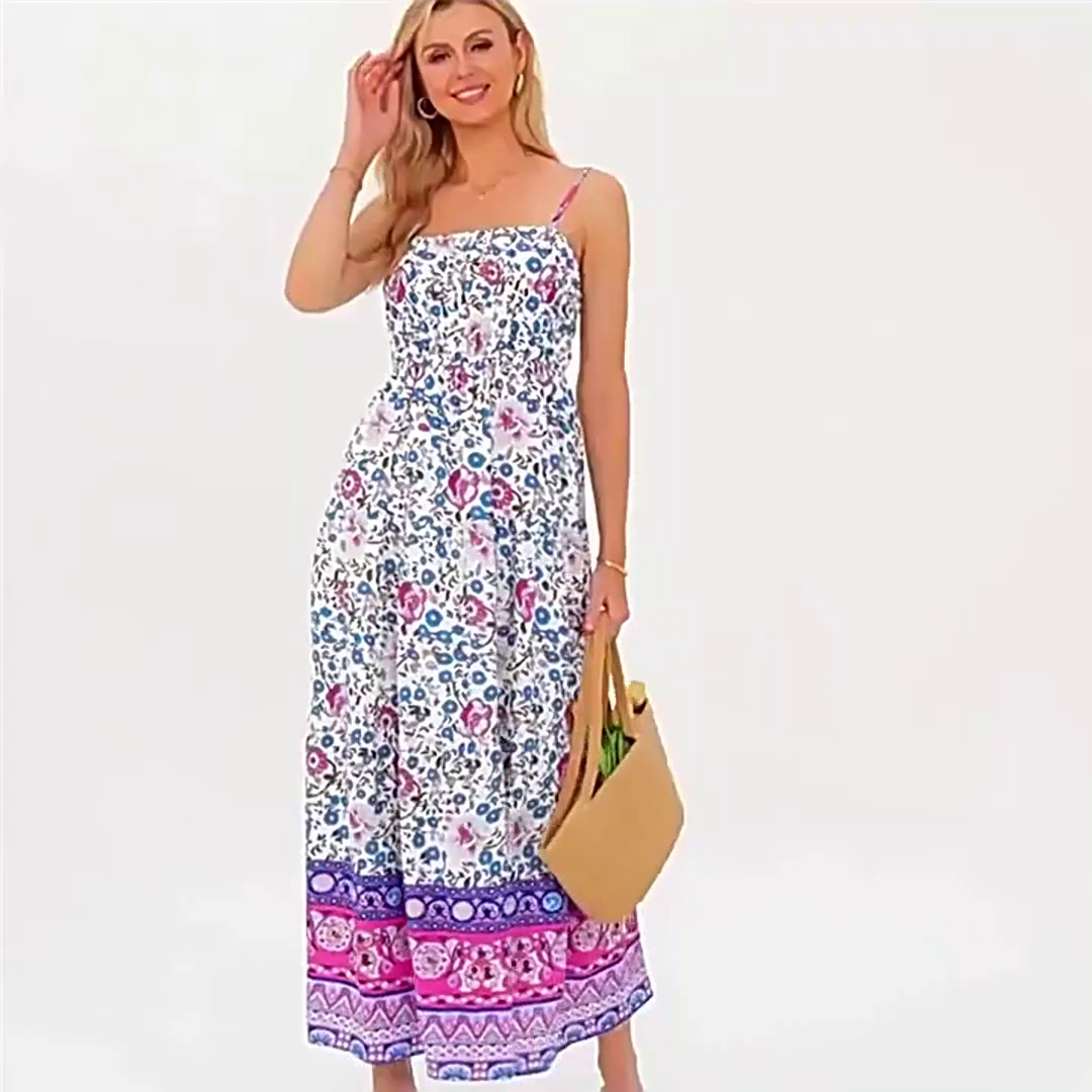 Black and red Retro Floral Bohemian dress with adjustable shoulder straps