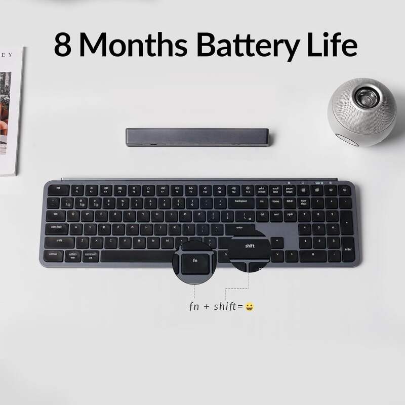 B6 Pro UltraThin Wireless Keyboard FullSize ZMK with Numeric Keypad Quiet Typing 2.4 GHz Bluetooth 5.2 Wired Connection Long Battery Life Compatible with Mac Windows Linux Space Gray