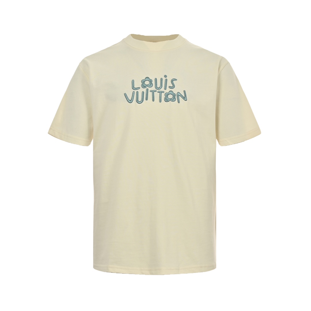 Louis Vuitton 24ss small blue flower embroidered letter short sleeve