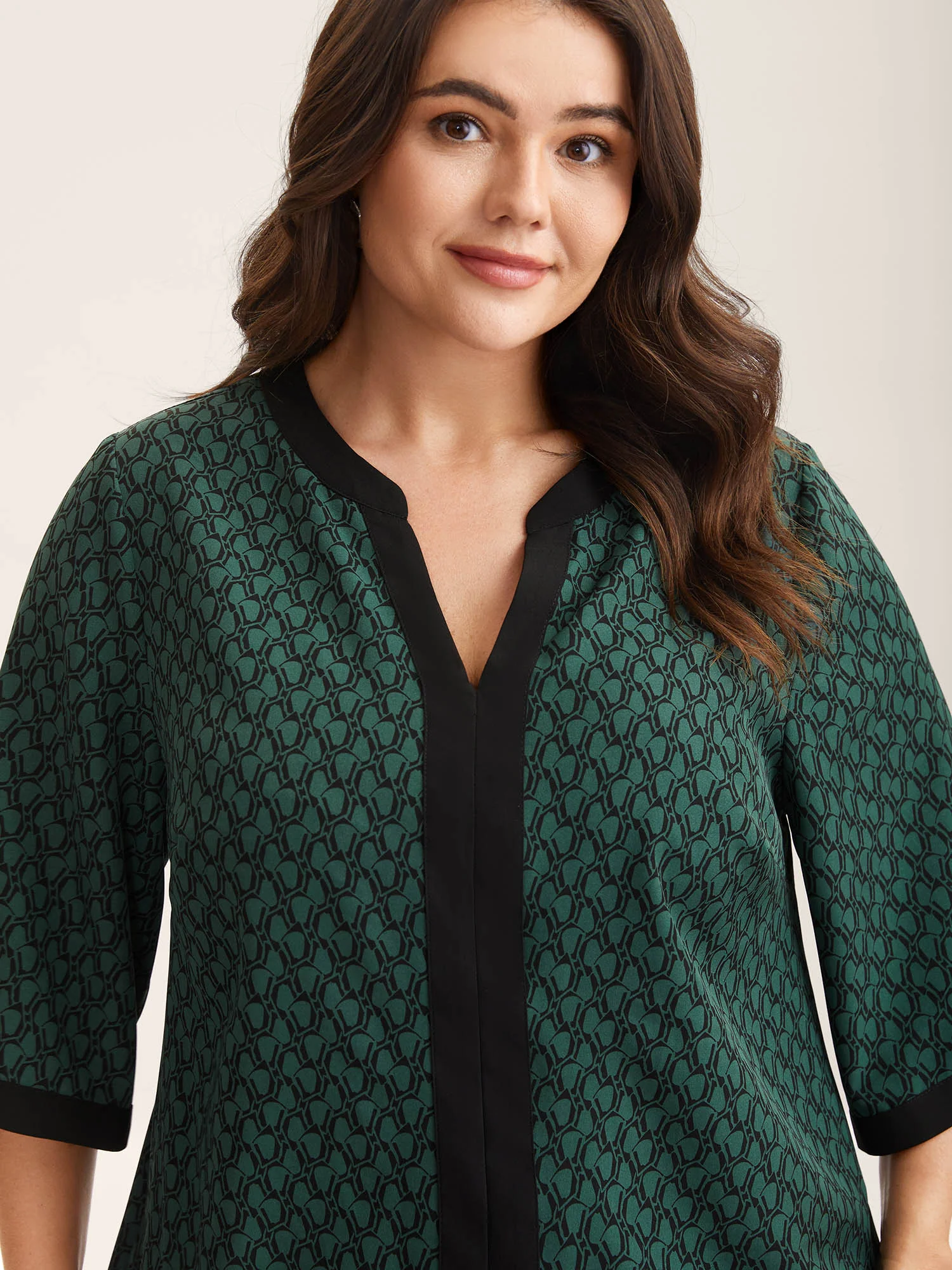 Geometric Print Color Contrast Blouse