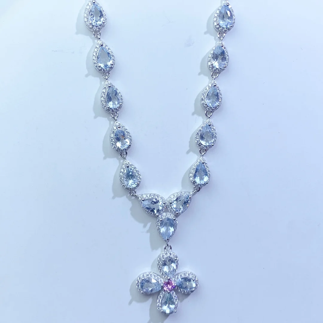925 Sterling Silver Natural aquamarine Necklace Christmas Pendant Women's Exquisite Necklace Gem Jewelry Certified Free Shipping