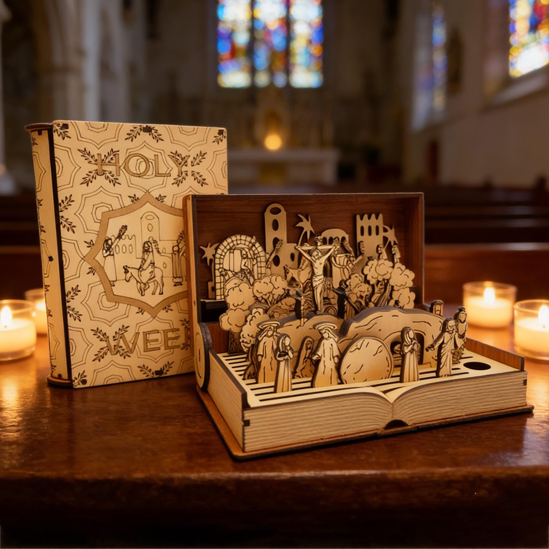2026 Holy Week Wooden Diorama Book | Unique Religious Heirloom