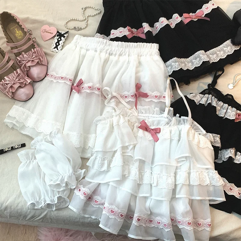 Sweet Love Lace Trim Bow Skort