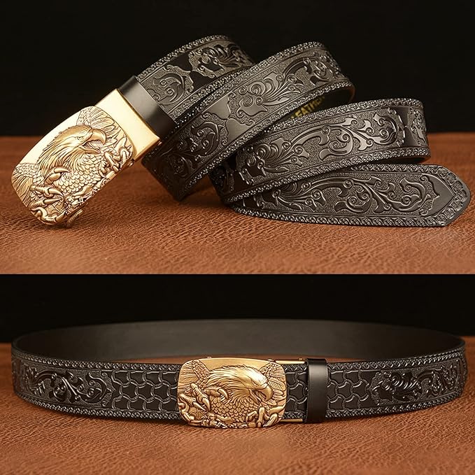 Bald Eagle Cowboy Leather 3D Manual Engraved Belt