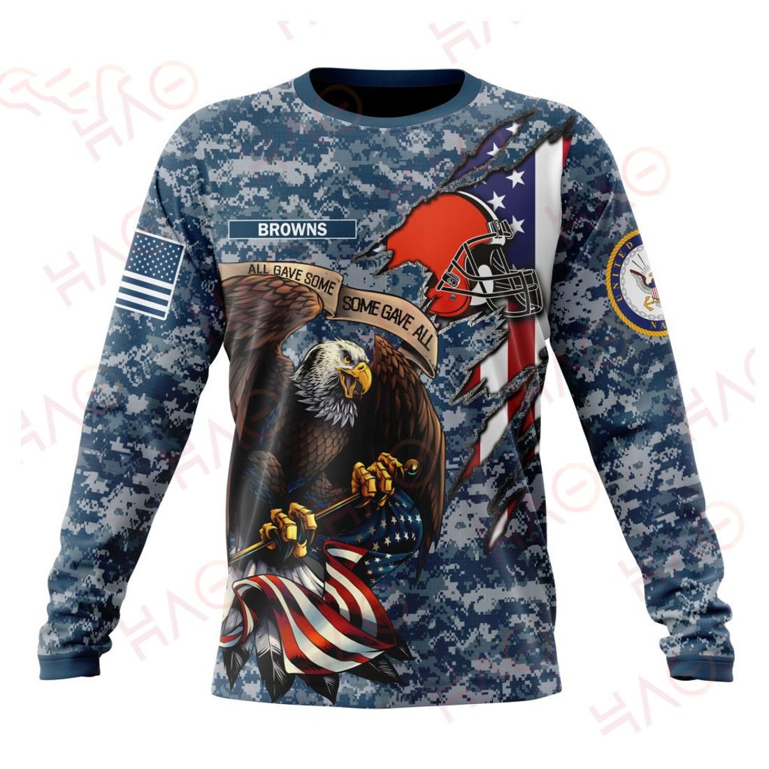 CLEVELAND BROWNS 3D HOODIE US NAVY VETERANS