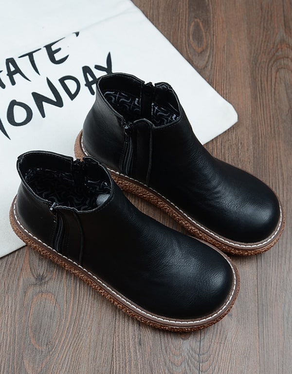 Smooth Leather Retro Wedge Boots