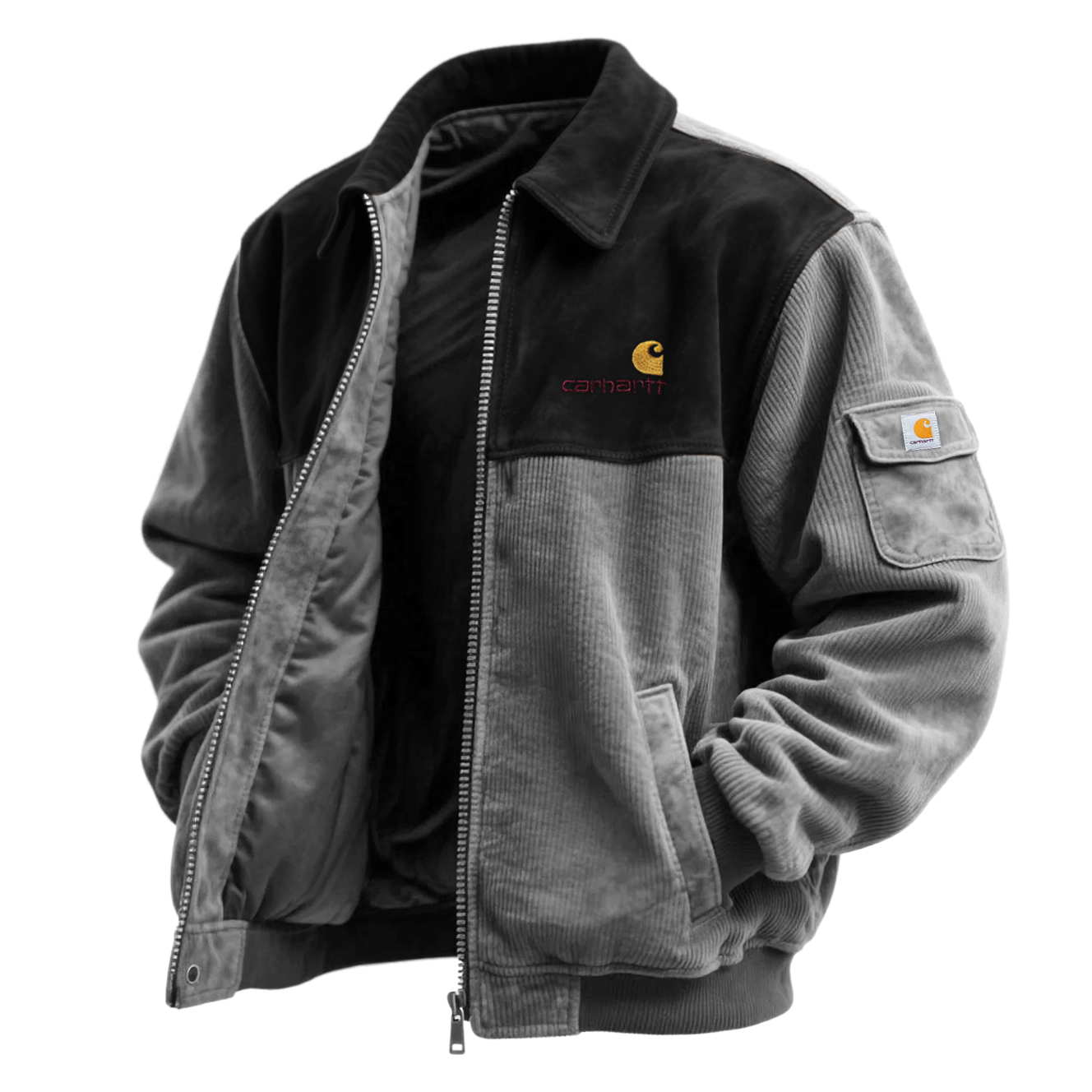 Corduroy Jacket with Contrast Panel Design for Men