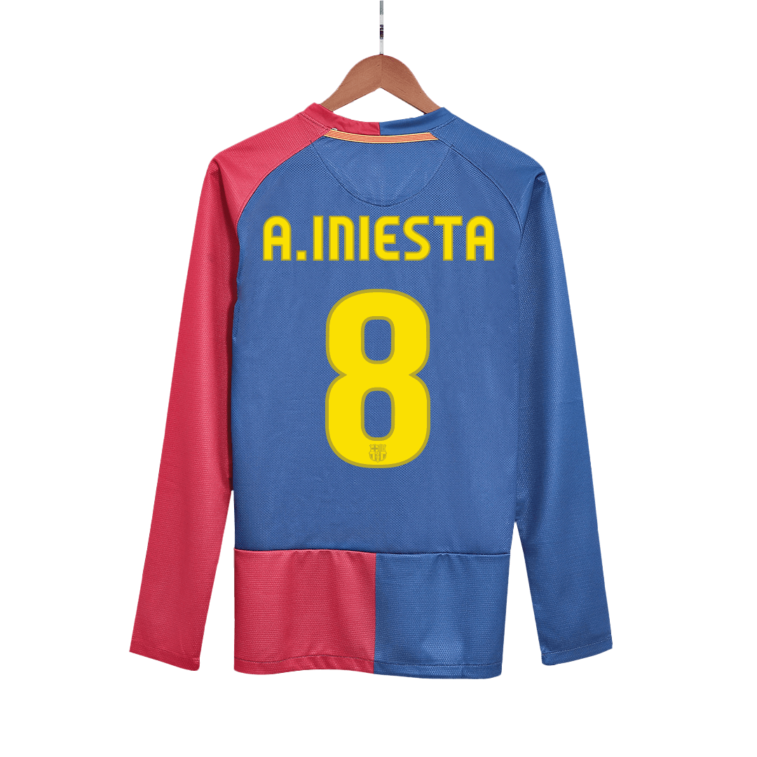 A.INIESTA #8 Barcelona Retro Long Sleeve Home Football Shirt 2008/09 - UCL Final