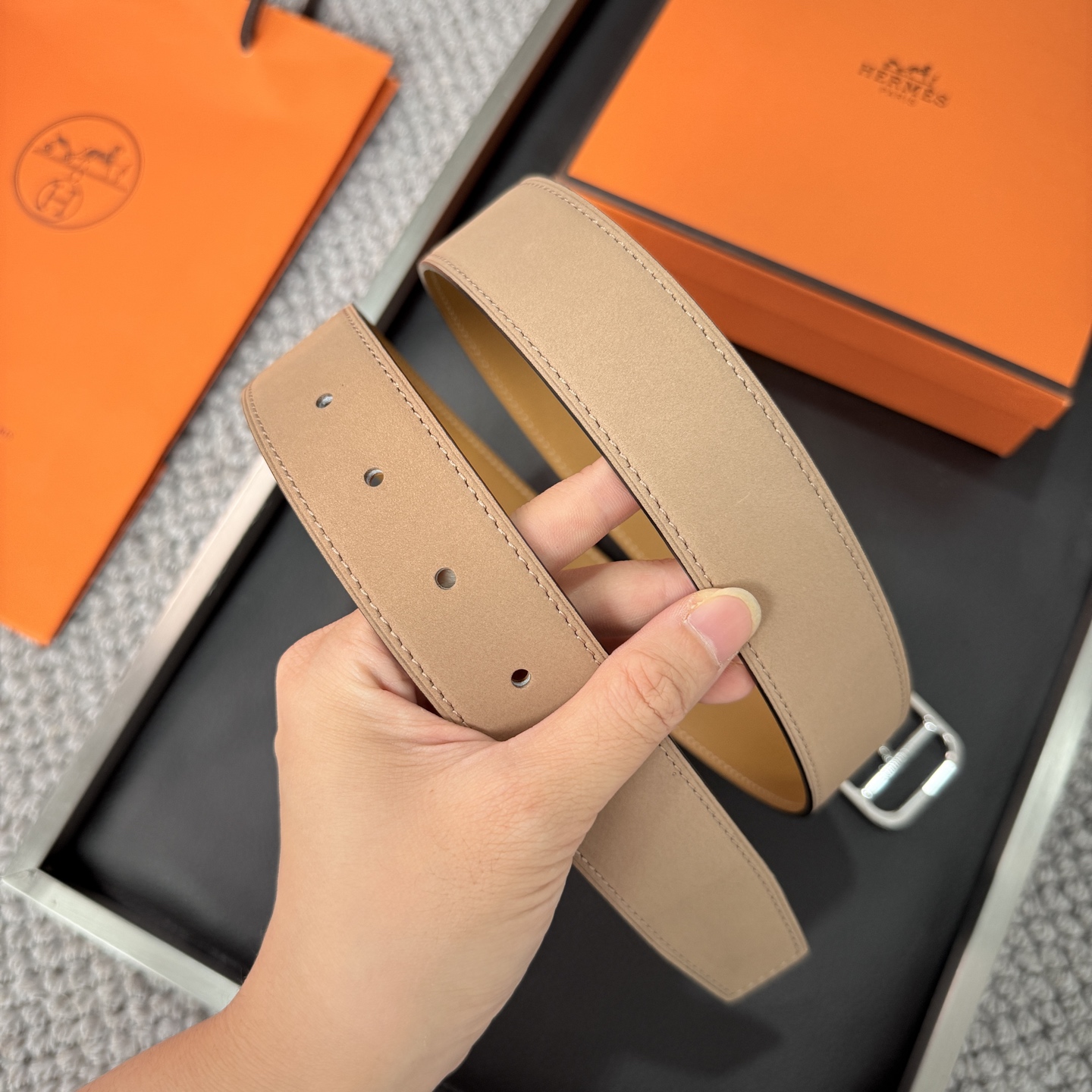 Hermès BoxTogo calfskin double-sided belt 3.2CM wide