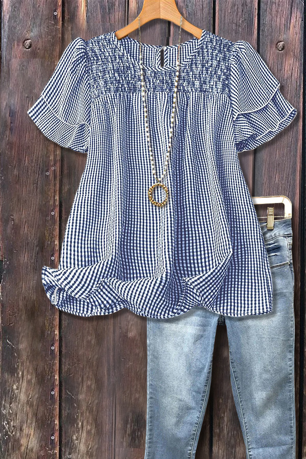 Casual Checkered Tiered Short Sleeve Top