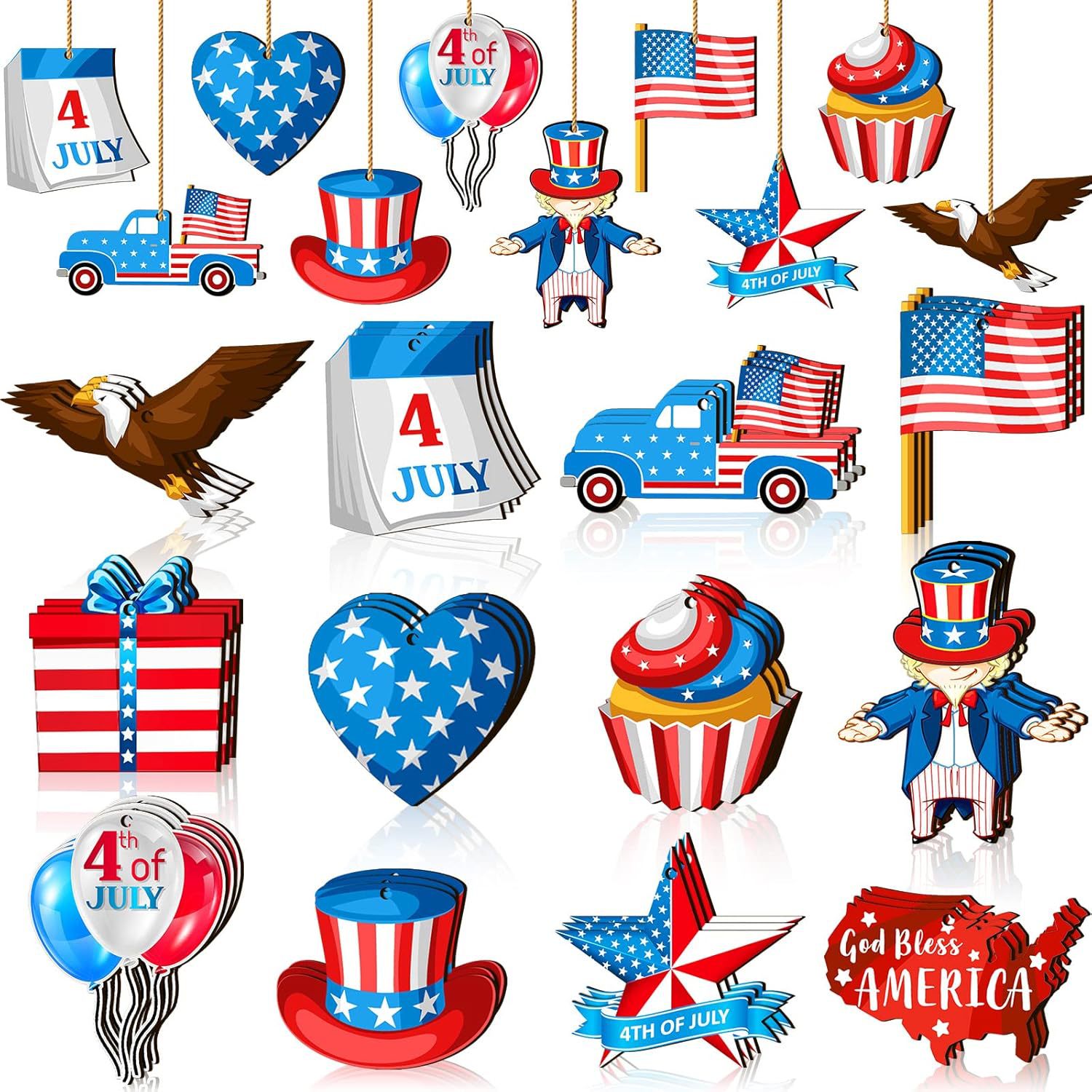 🔥[SAVE 50% OFF]--Independence Day Patriotic Decor-Handmade Double-sided printing Wooden Ornaments with the equipped rope