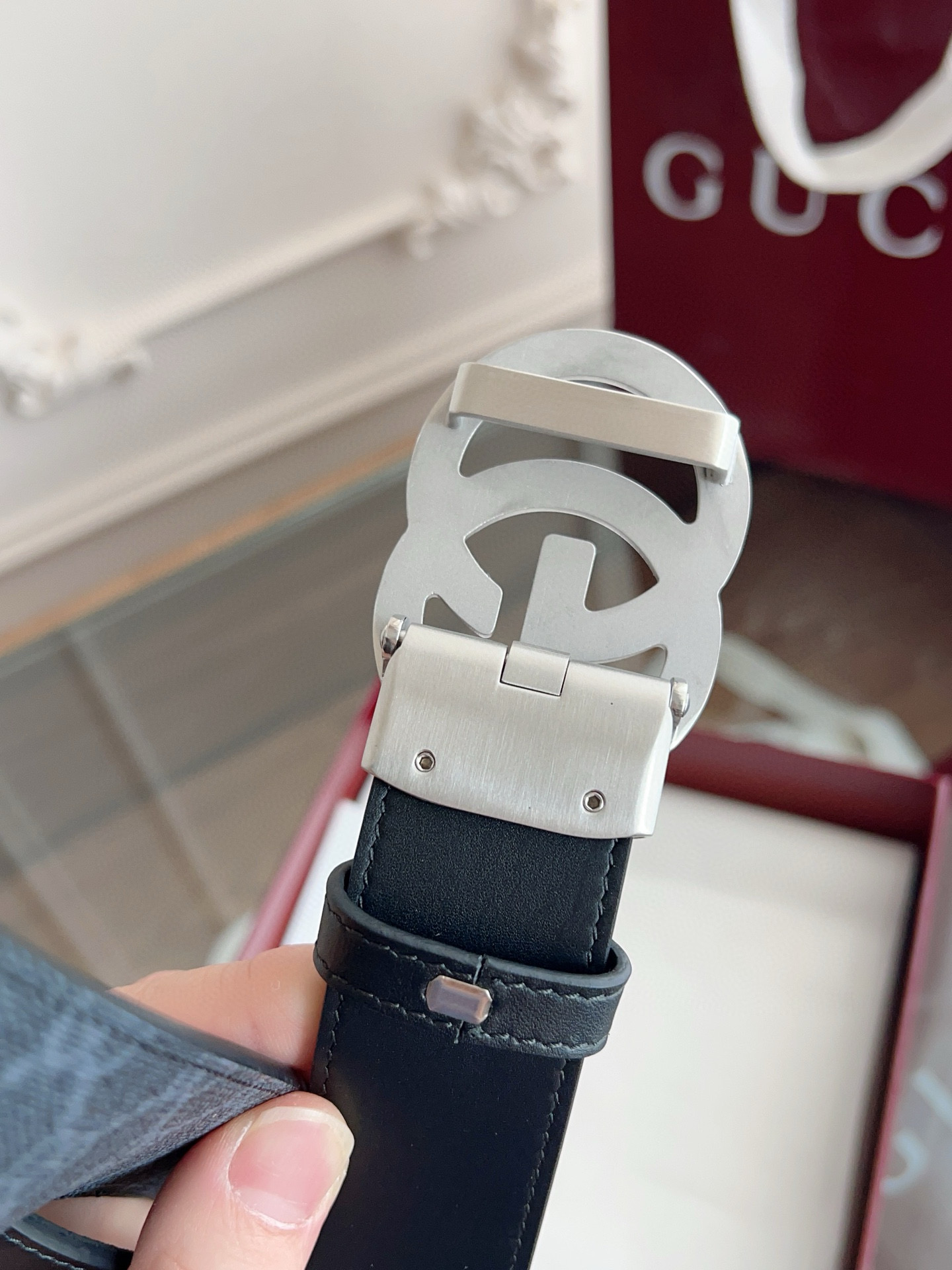 Gucci automatic smooth buckle double-sided cowhide belt width 3.5cm