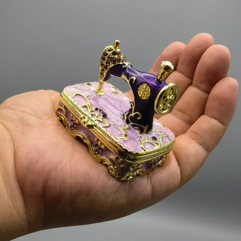 Handmade Enamel Rhinestone Sewing Machine Jewelry Box