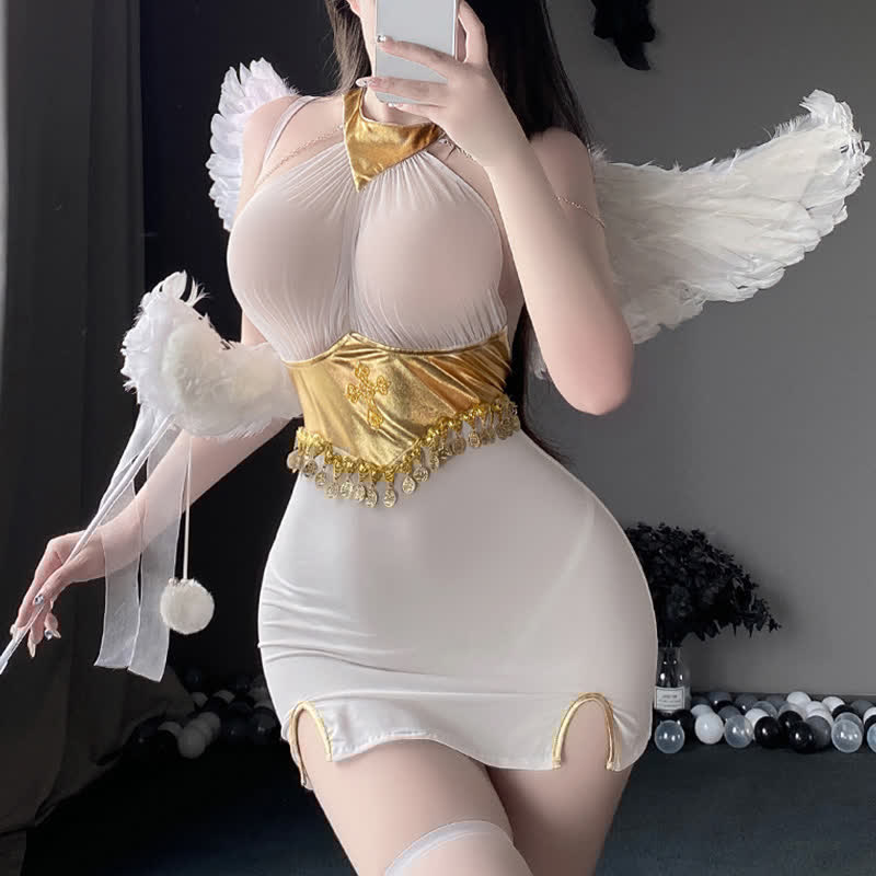 Cosplay Angel Backless Sexy Lingerie Stockings Set