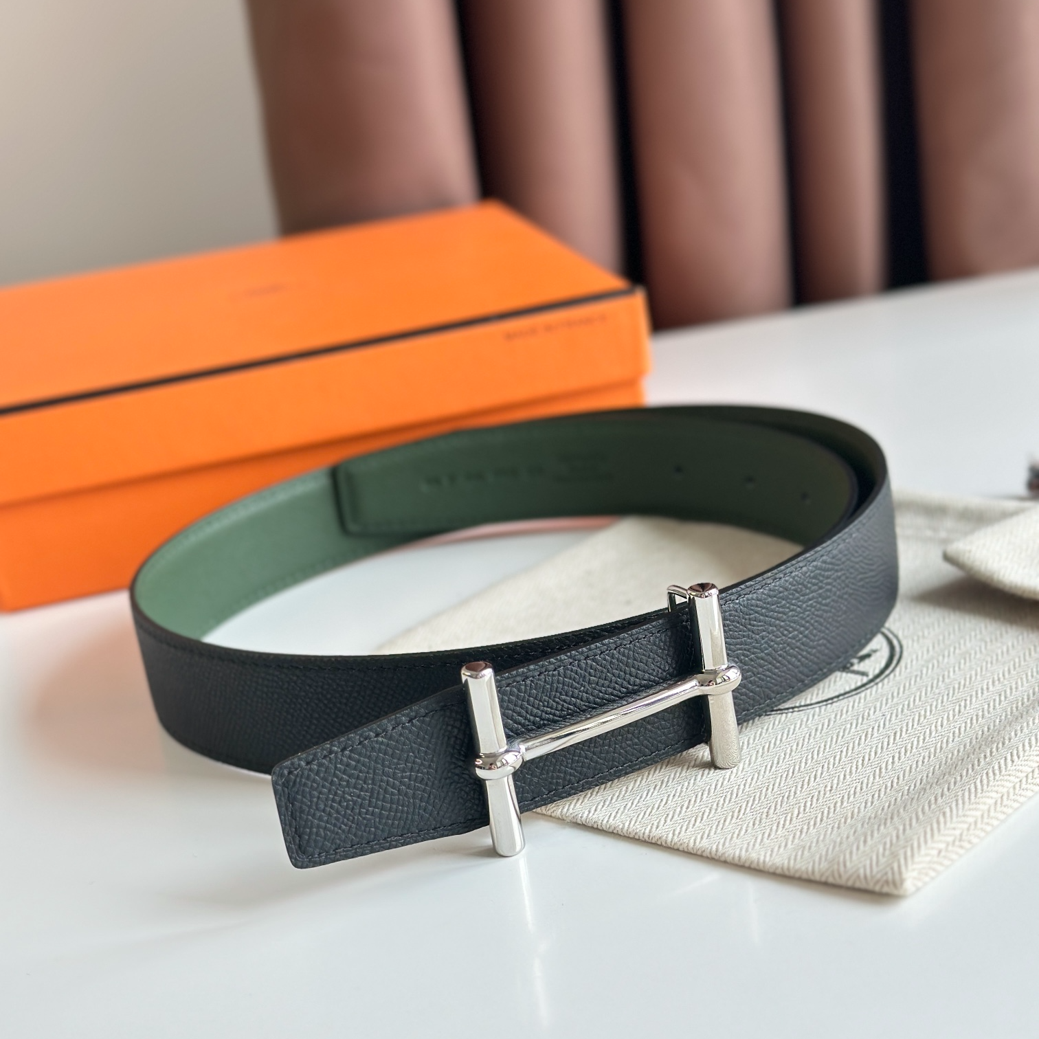 Hermès new double-faced calfskin belt width 3.2CM