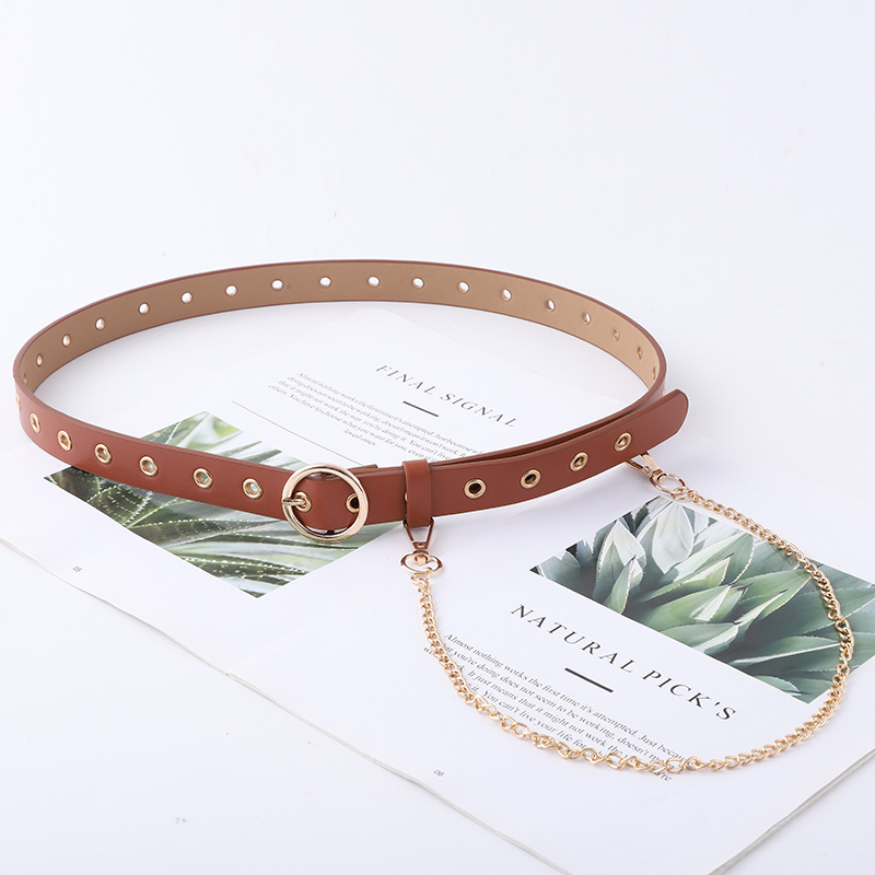 Fashion round buckle belt female full hole hollow decorative gas eye belt with casual casual chain pants  Tape