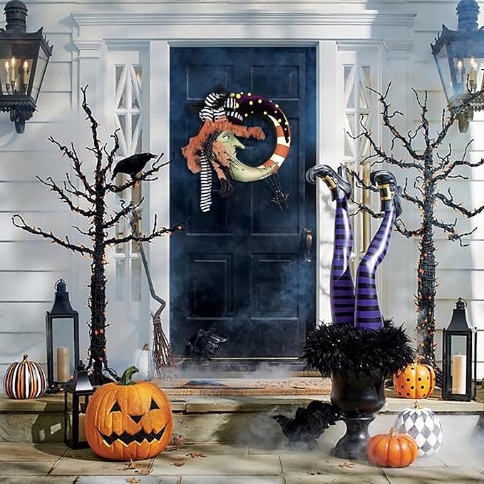 🎃🎃Scary witch and moon maple leaf wreath - Halloween decoration👻👻