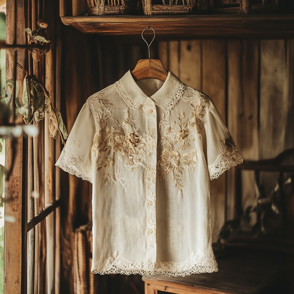 Women's Retro Floral Lace Embroidery Art Shirt