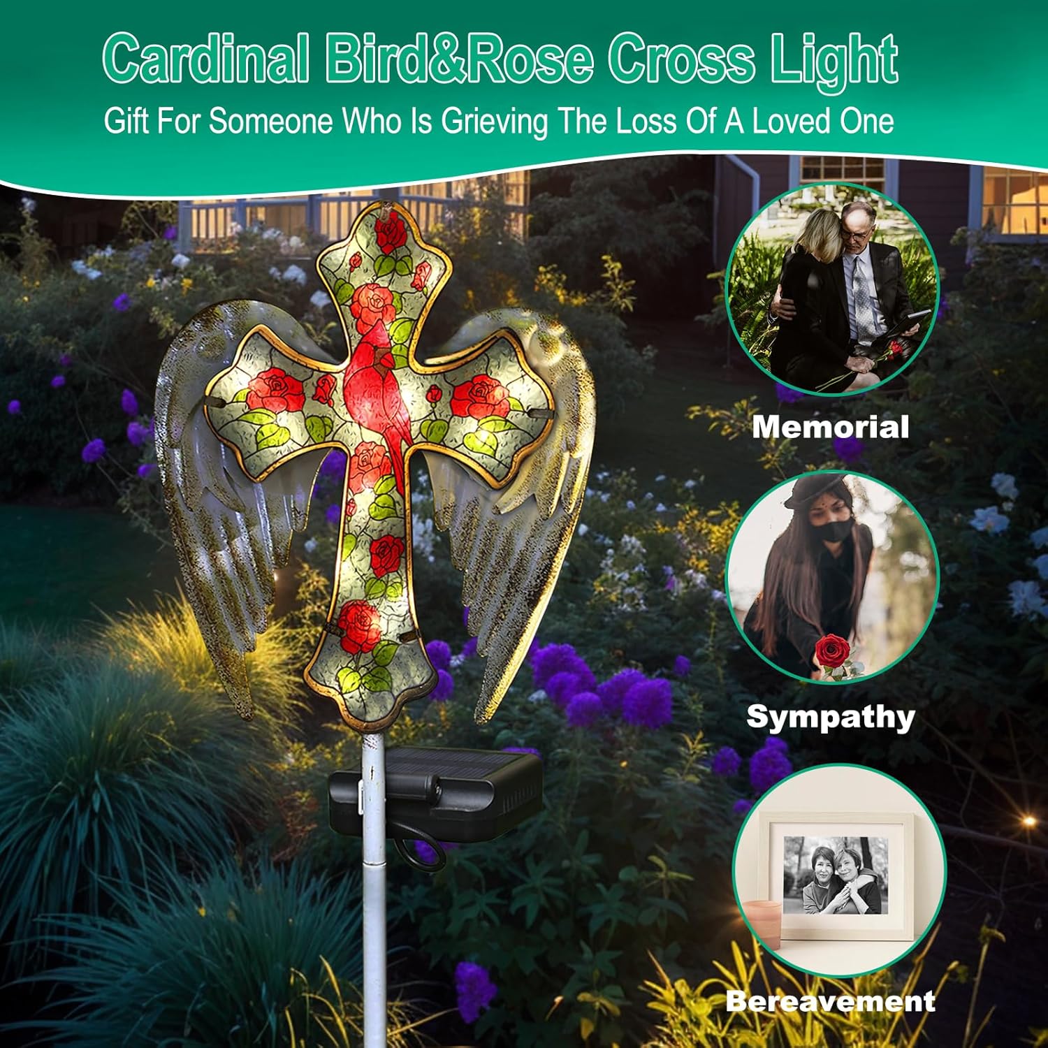 🎄CHRISTMAS ON SALE🔥Solar Glass Cross Garden Stake Light,Cemetery Decorations,Sympathy Memorial Gifts