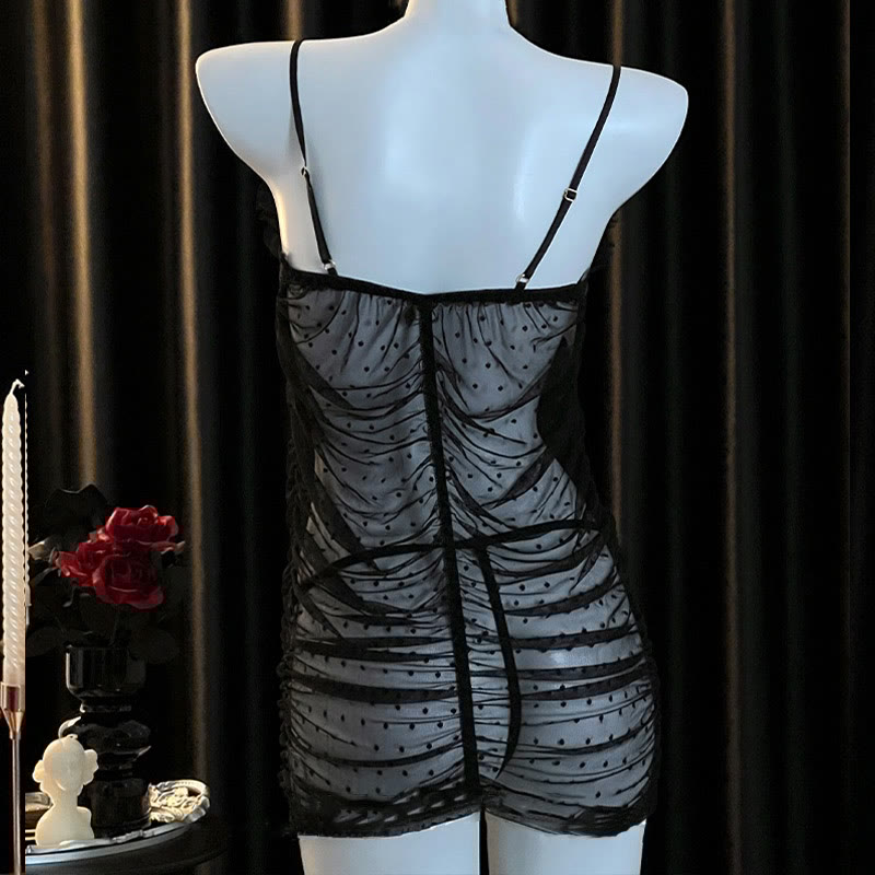 Polka Dots Lace See-through Slip Dress