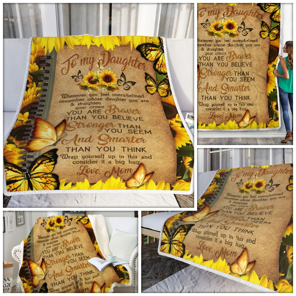 Mom To Daughter You Are Braver Than You Believe Sunflower Sofa Throw Blanket