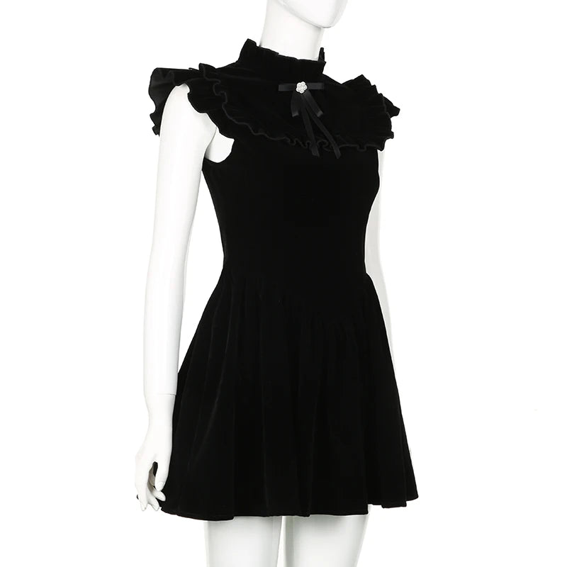 Elegant Flower Tied Bow Velvet Dress