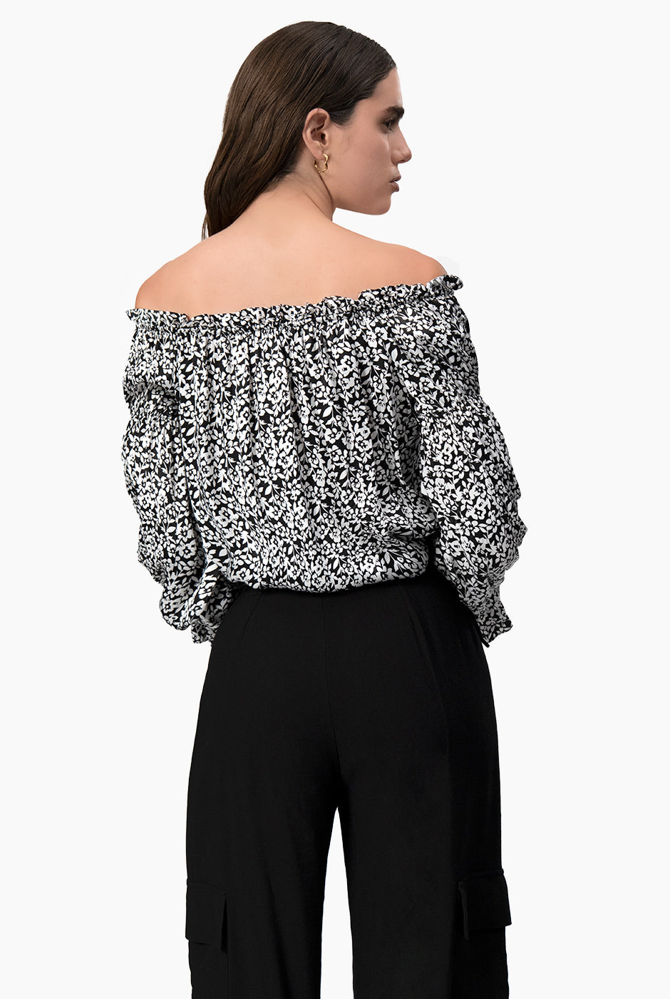 Blusa estampada de hombros caidos