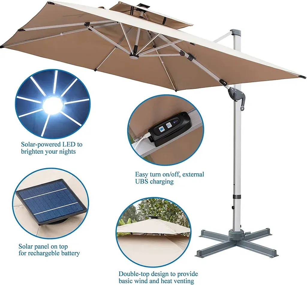 Sales Solar Powered LED Cantilever Patio Umbrella