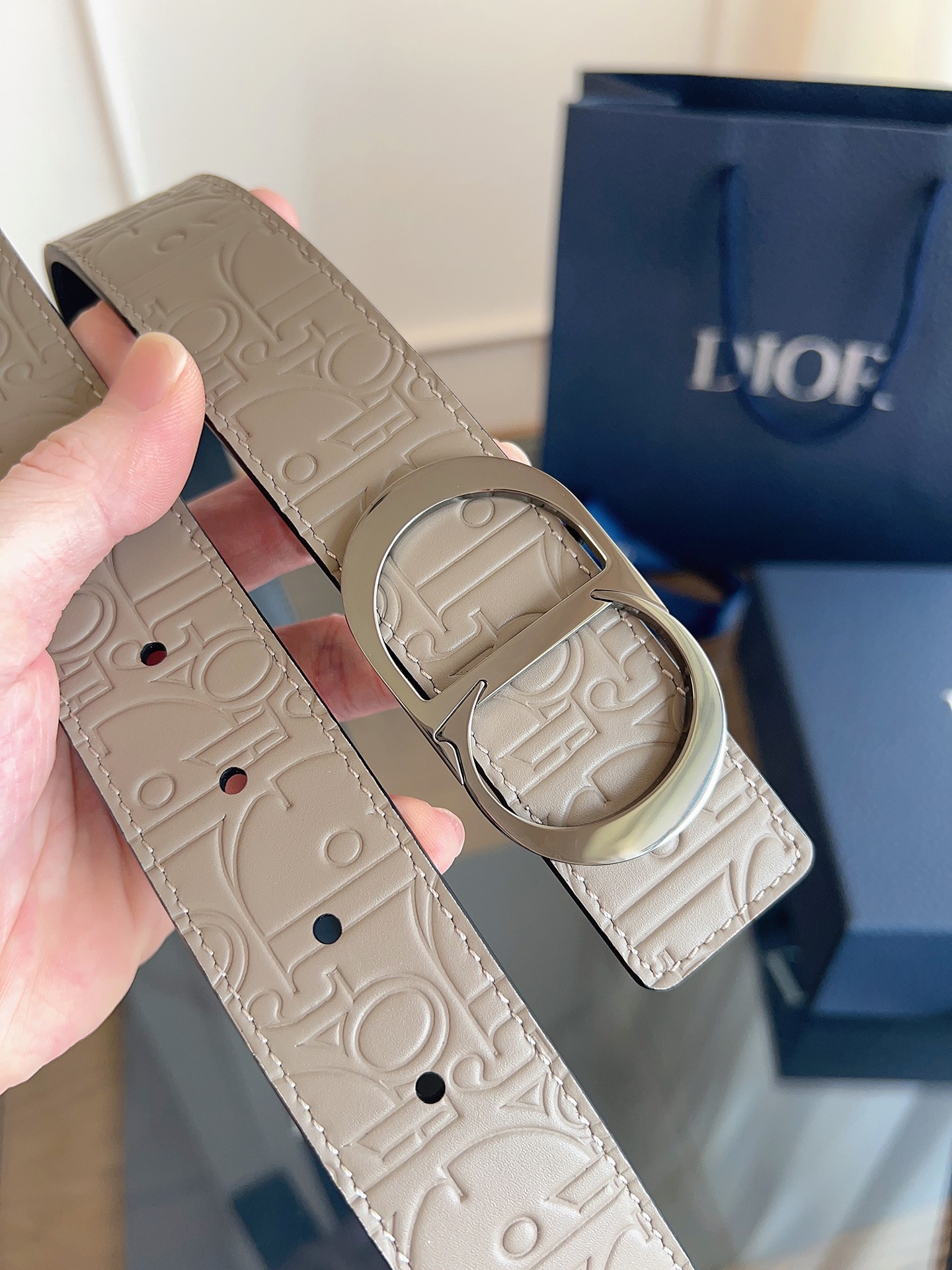 Dior embossed leather belt 3.5CM wide
