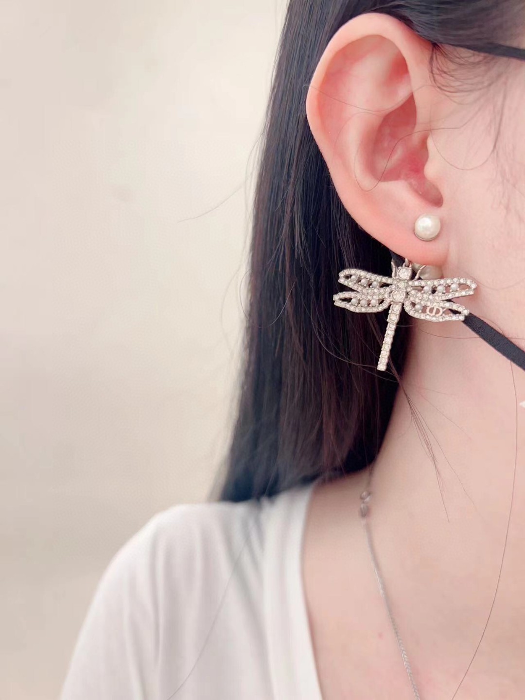 Dior Dragonfly Pearl Earrings