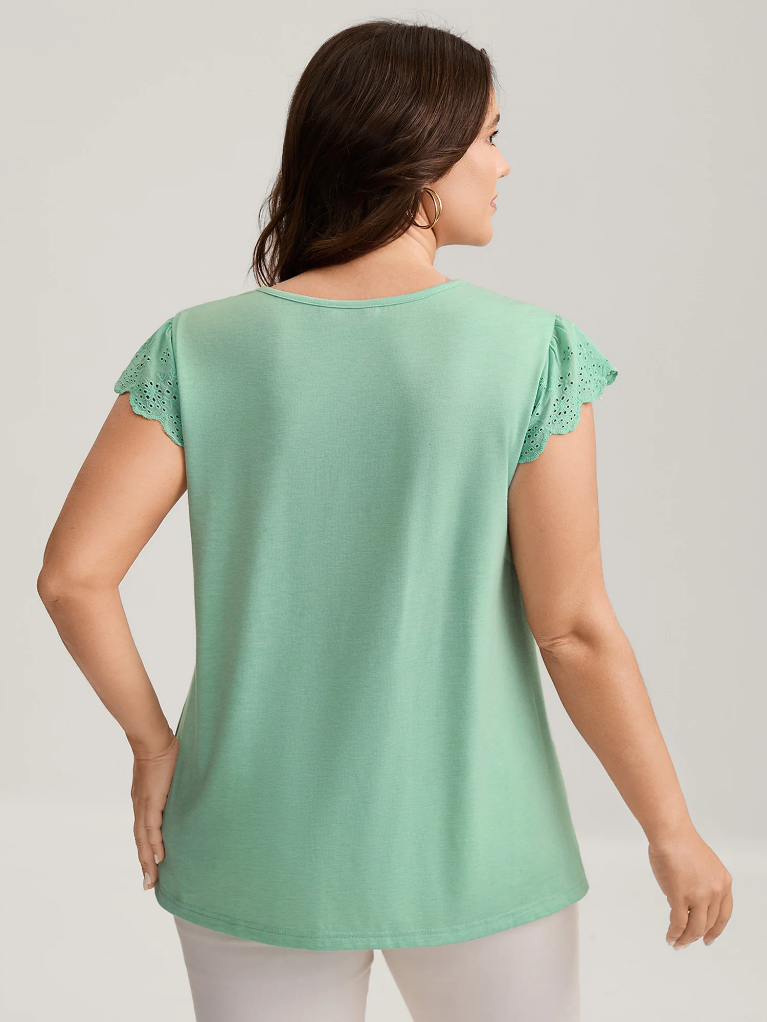 Webbed Lace V-Neck Solid T-Shirt