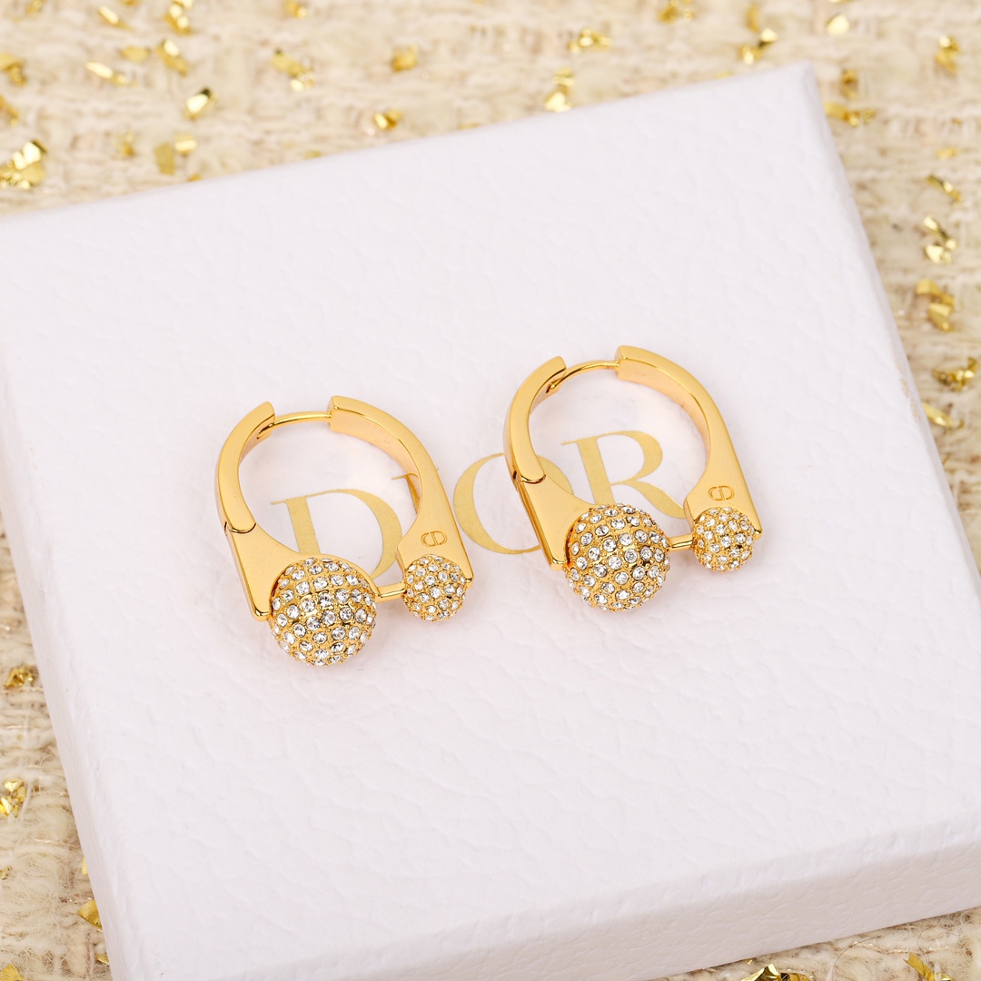 Dior large and small beads full diamond earrings