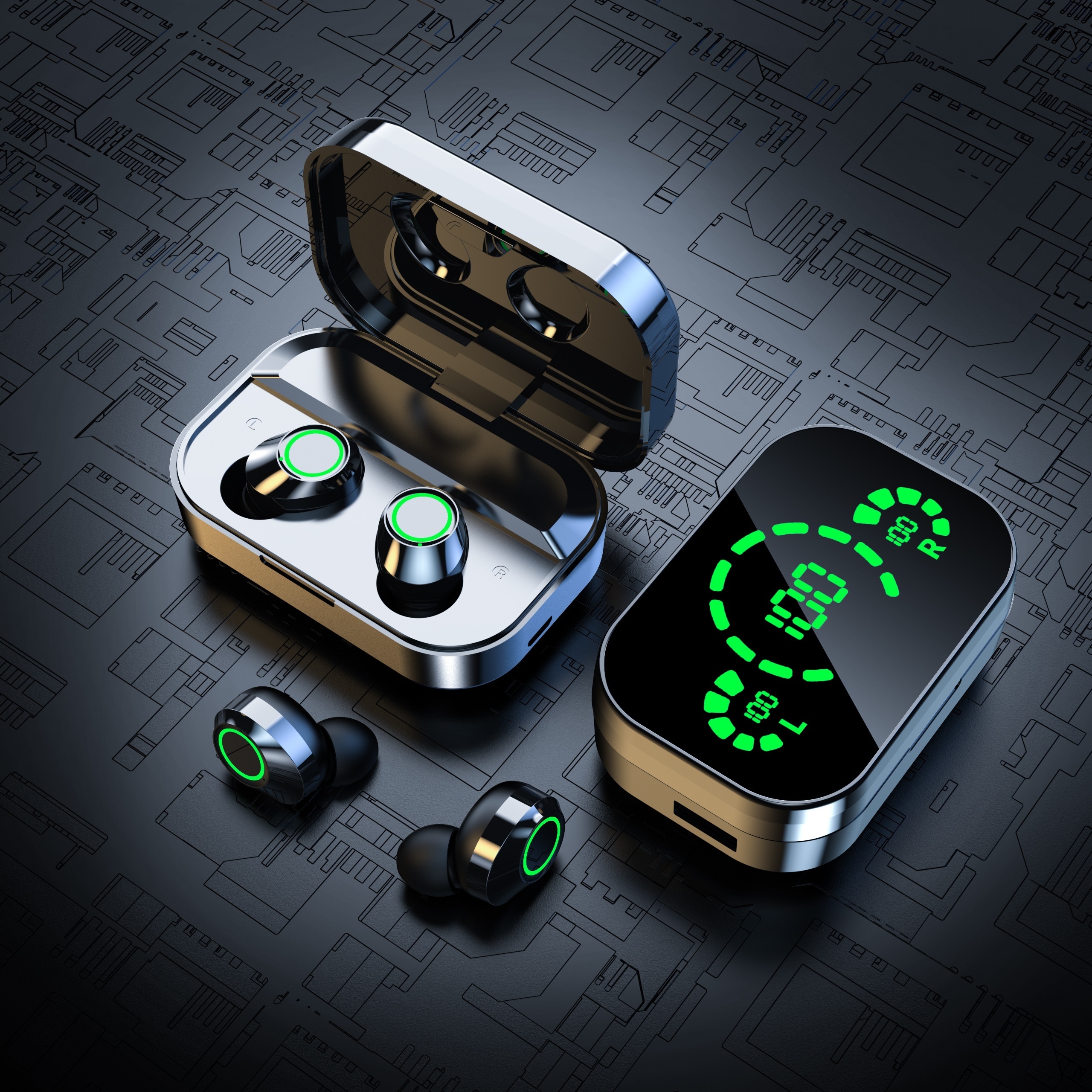 1 Set Wireless Earphones With Mirror Digital Display, Hifi Sound Quality, High Power, Emergency Charging Function For In-Ear Wireless Earphones, High-definition Voice Touch Operation, Automatic Connection To Binaural Call Earphones Charging Level Display