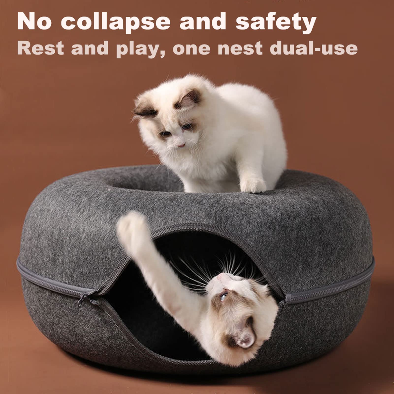 Large Cat Tunnel Bed for Indoor Cats, Scratch Resistant Donut Cat Bed, Up to 30 Lbs